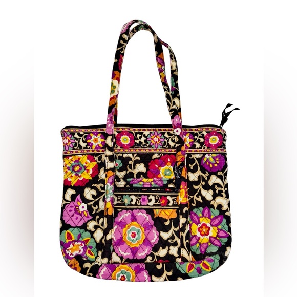 Vera Bradley Handbags - Vera Bradley Suzani Print Quilted Tote Bag Black Floral Cotton Shoulder Bag